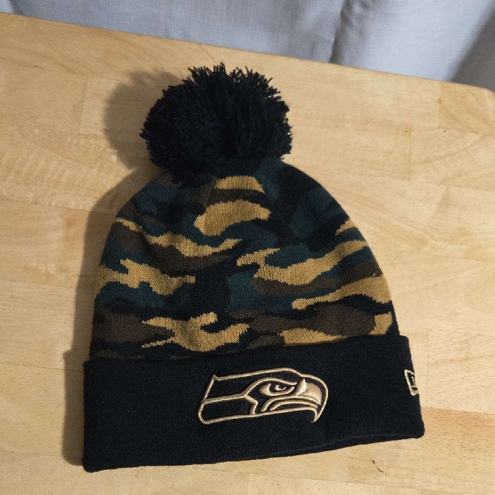 Seattle Seahawks NFL Camo Beanie With Pom By New Era Superbowl